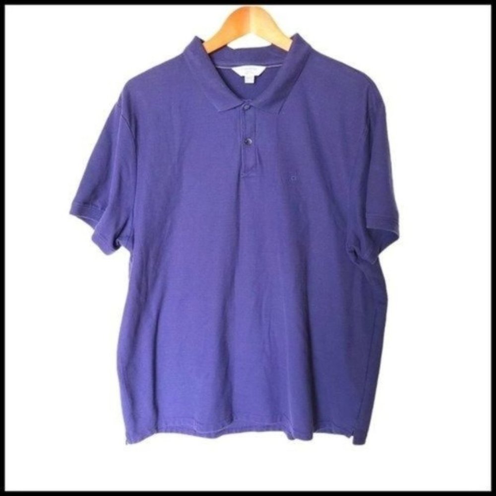 CALVIN KLEIN Men's Sz XXL Short Sleeve Polo Shirt Collared Blue Pima Cotton Body